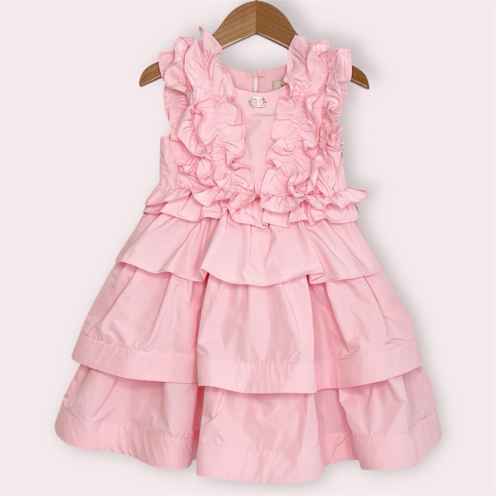Twinset dress pink taffeta with layered ruffles sleeveless size 2‎ years